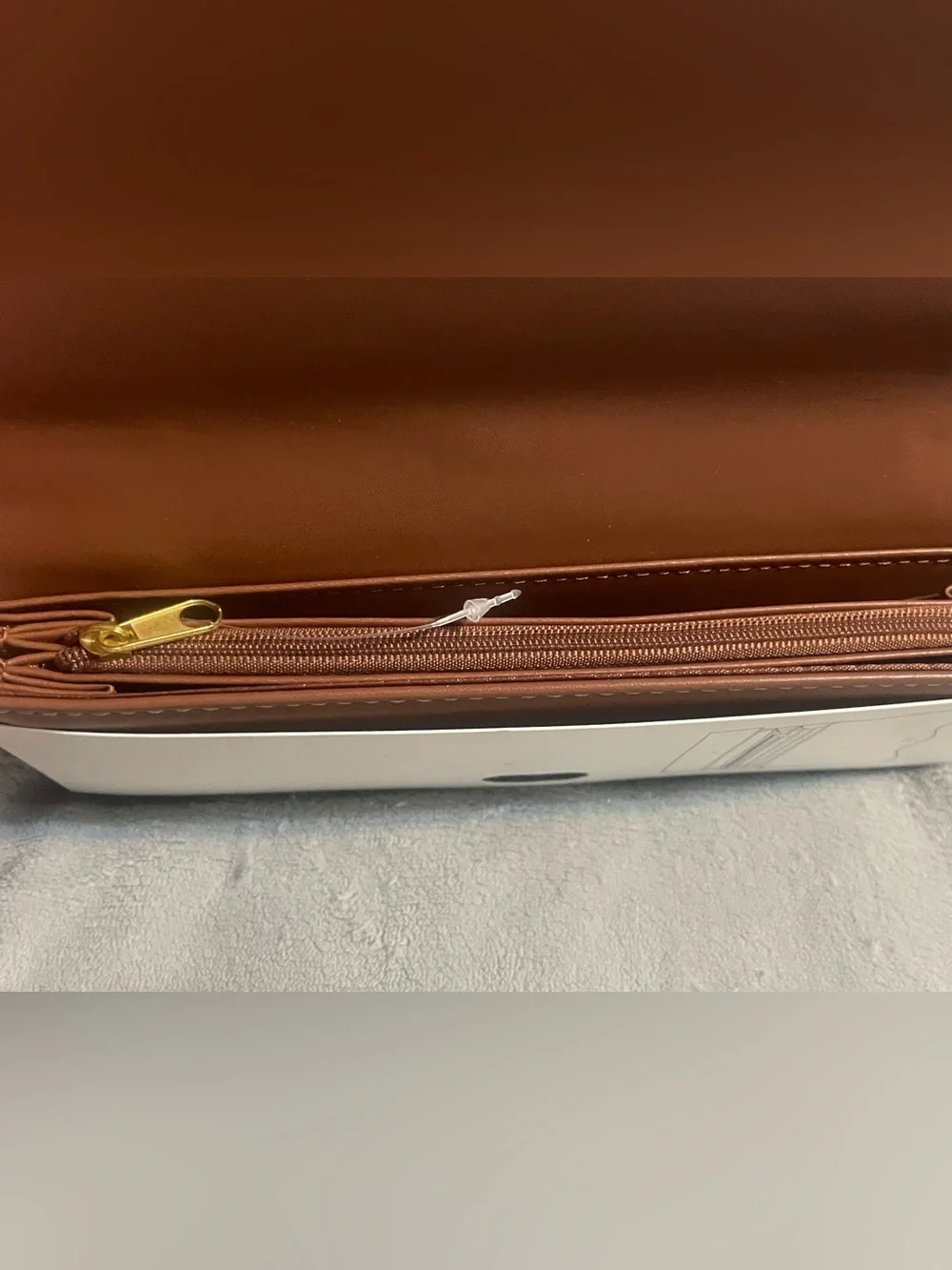 Free Assembly Avery Cut Out Clutch Wallet Cognac Brown Cream NWT